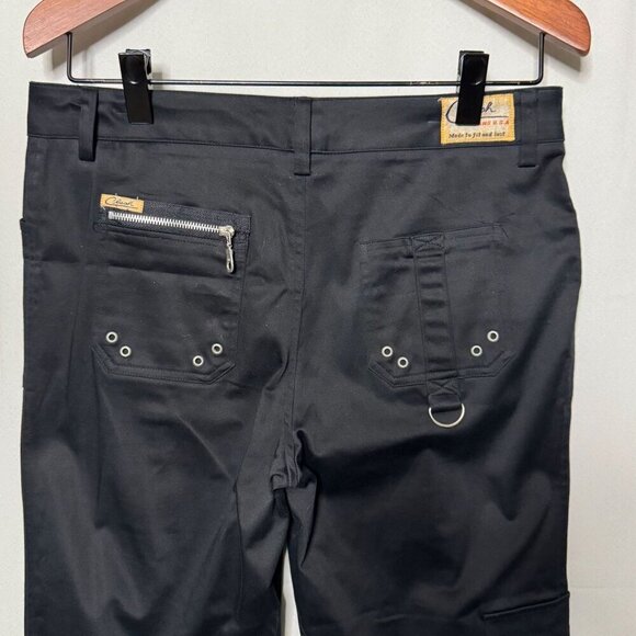 Y2K Clash Black Mid Rise Cargo Silver Zipper Hardware Flare Leg Pants Size 10 - Picture 10 of 17